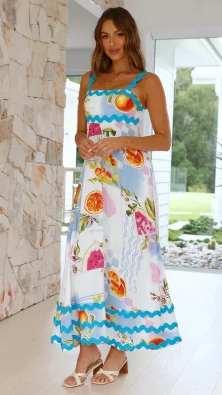 Vestido maxi sin mangas para mujer con borde ondulado