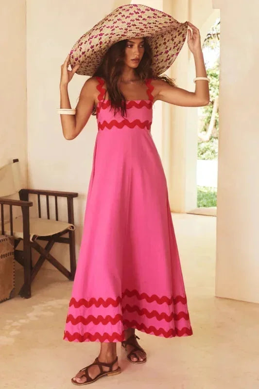 Vestido maxi sin mangas para mujer con borde ondulado