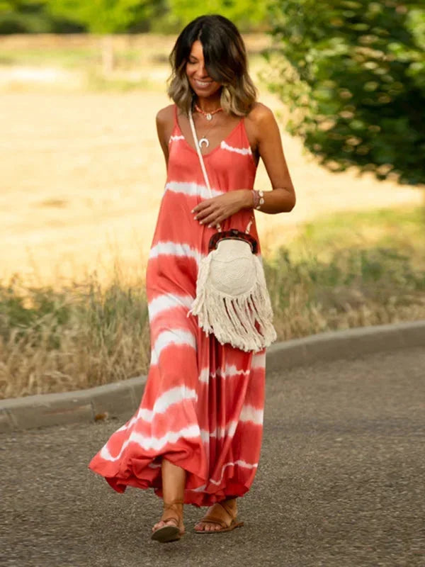 Vestido Maxi sin mangas de tie-dye para mujeres con escote en V