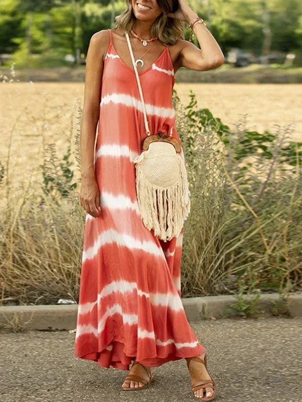 Vestido Maxi sin mangas de tie-dye para mujeres con escote en V