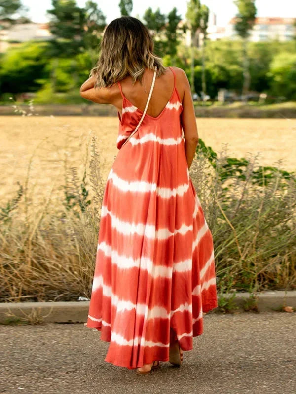 Vestido Maxi sin mangas de tie-dye para mujeres con escote en V