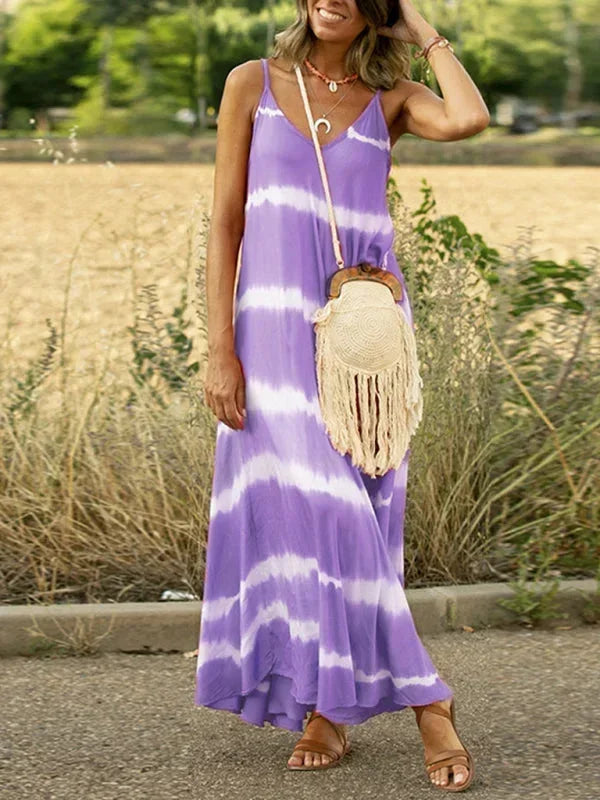 Vestido Maxi sin mangas de tie-dye para mujeres con escote en V