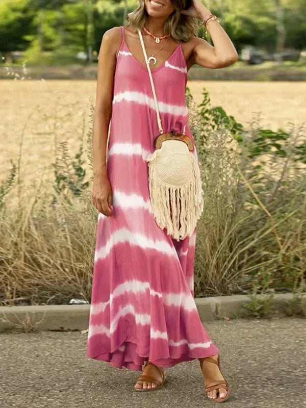 Vestido Maxi sin mangas de tie-dye para mujeres con escote en V
