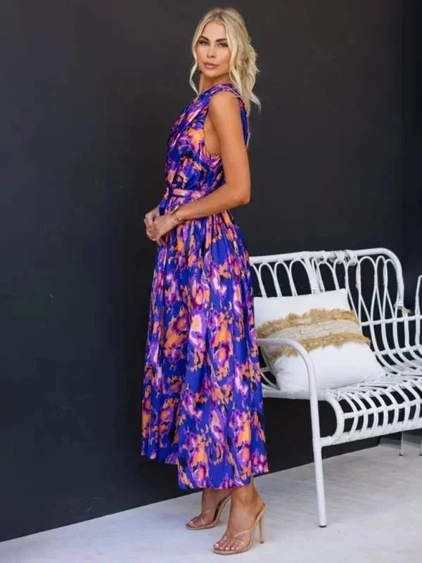 Vestido maxi de una sola manga para mujer con cinturón