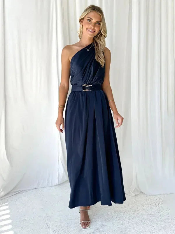 Vestido maxi de una sola manga para mujer con cinturón