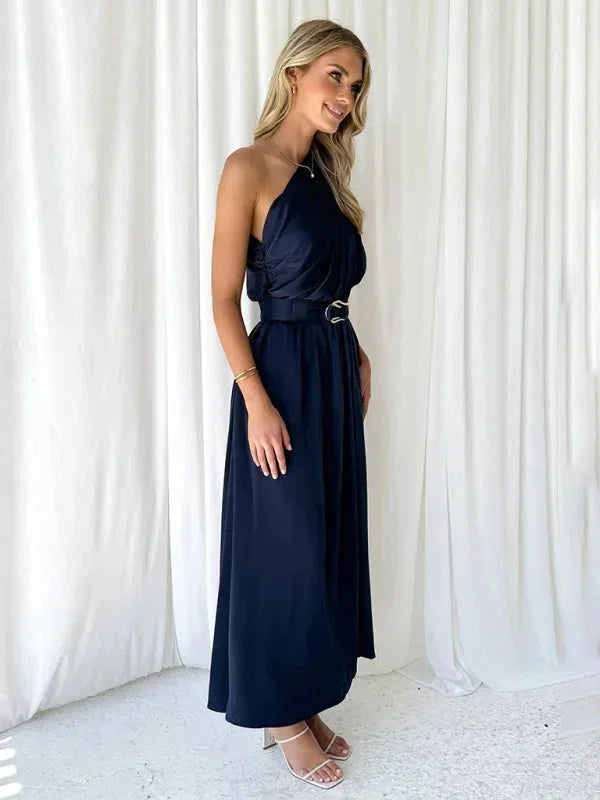Vestido maxi de una sola manga para mujer con cinturón