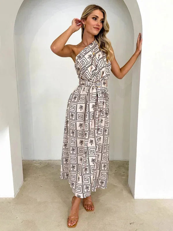 Vestido maxi de una sola manga para mujer con cinturón