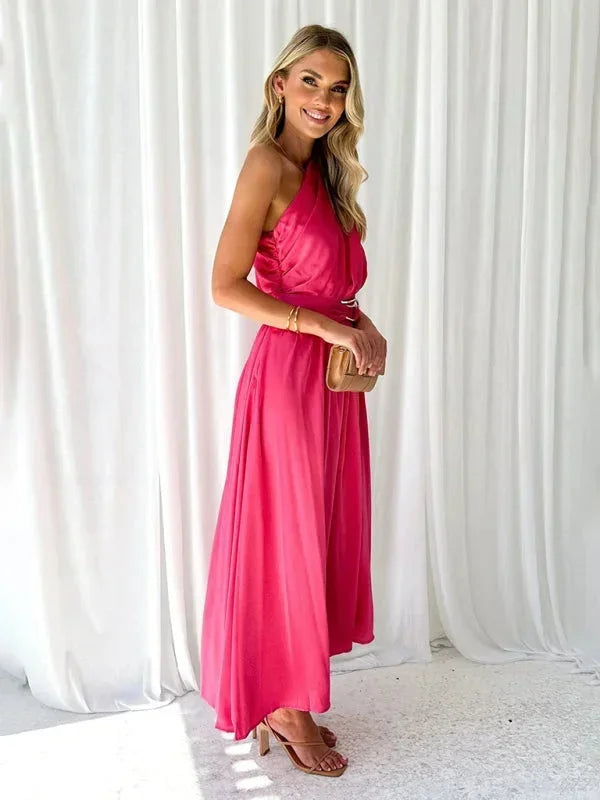 Vestido maxi de una sola manga para mujer con cinturón