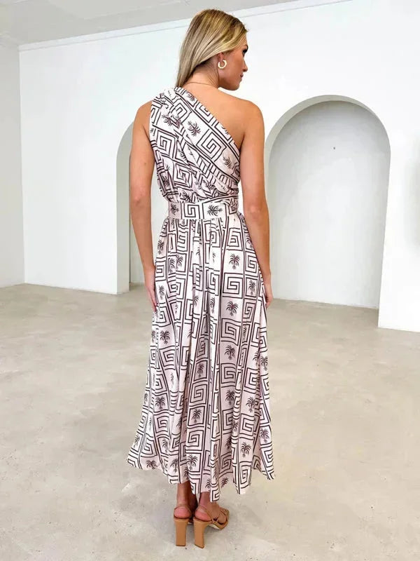 Vestido maxi de una sola manga para mujer con cinturón
