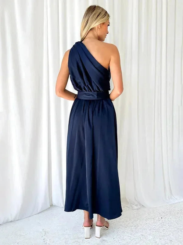 Vestido maxi de una sola manga para mujer con cinturón