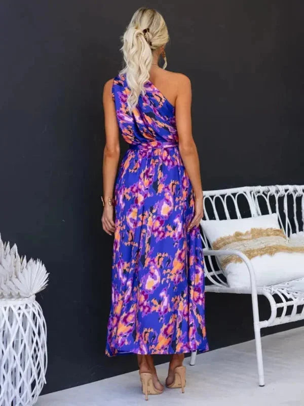 Vestido maxi de una sola manga para mujer con cinturón
