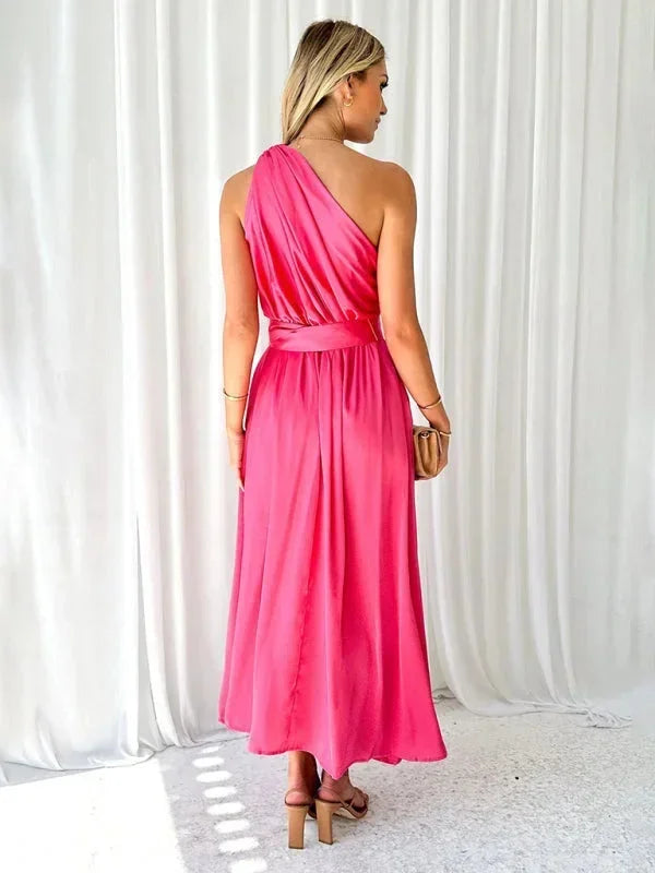 Vestido maxi de una sola manga para mujer con cinturón