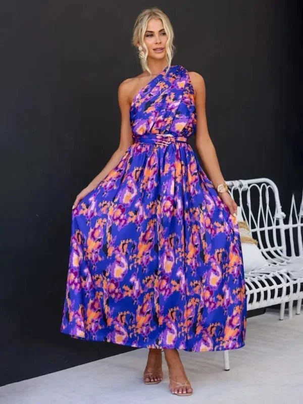 Vestido maxi de una sola manga para mujer con cinturón