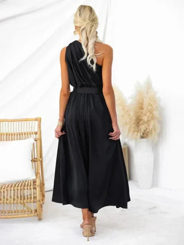 Vestido maxi de una sola manga para mujer con cinturón