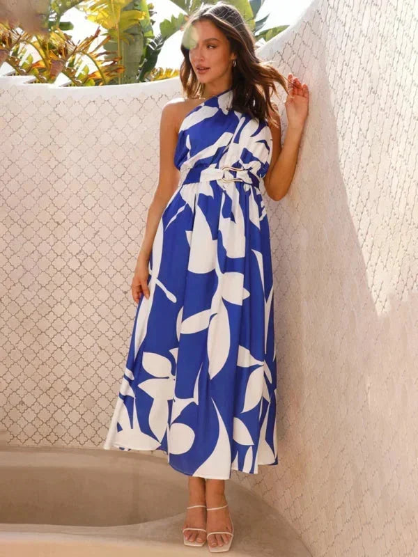 Vestido maxi de una sola manga para mujer con cinturón