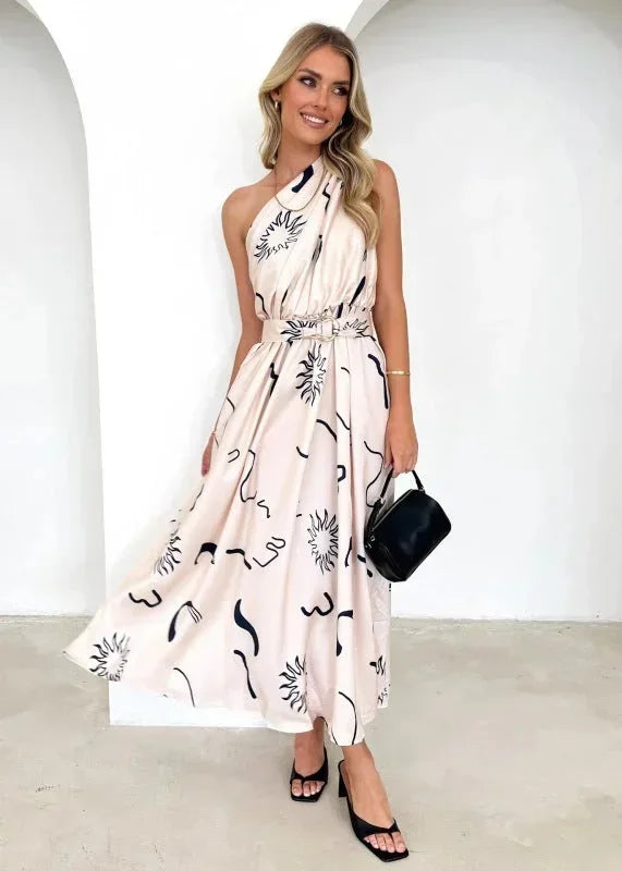 Vestido maxi de una sola manga para mujer con cinturón