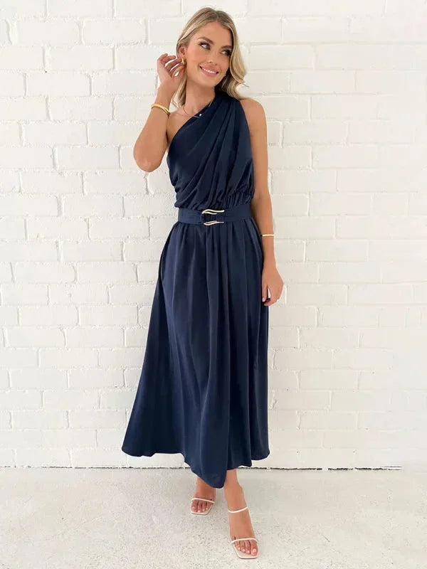 Vestido maxi de una sola manga para mujer con cinturón