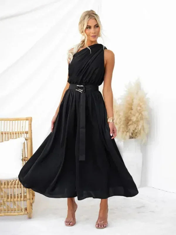 Vestido maxi de una sola manga para mujer con cinturón