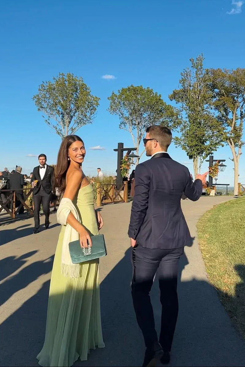 Vestido Maxi plisado verde para mujer