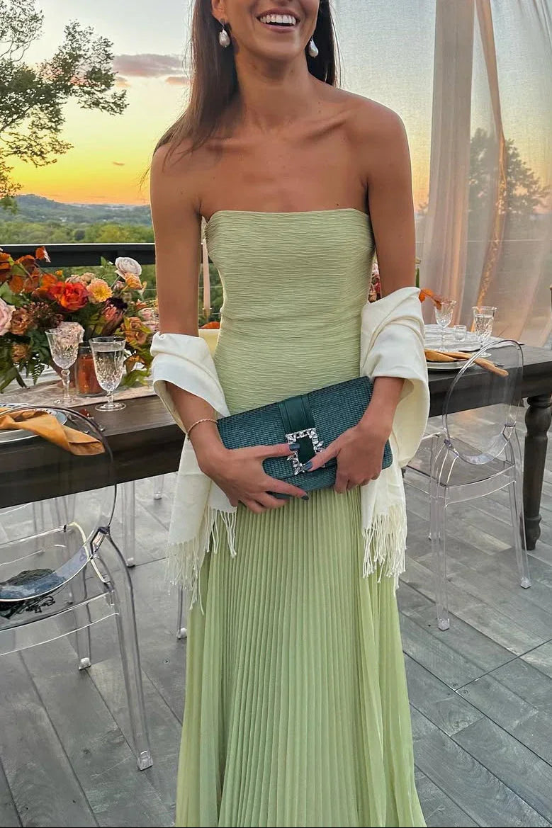 Vestido Maxi plisado verde para mujer