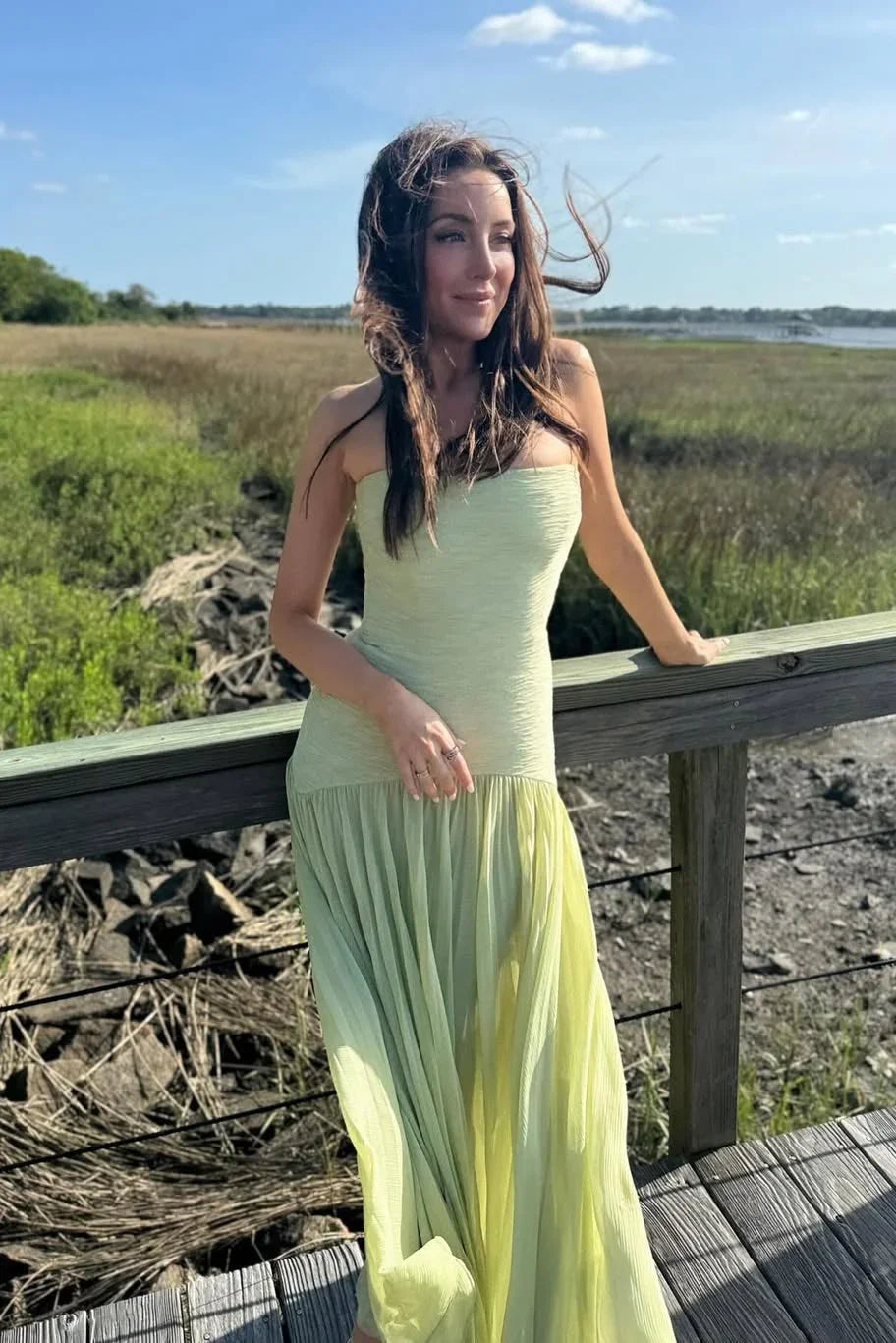 Vestido Maxi plisado verde para mujer
