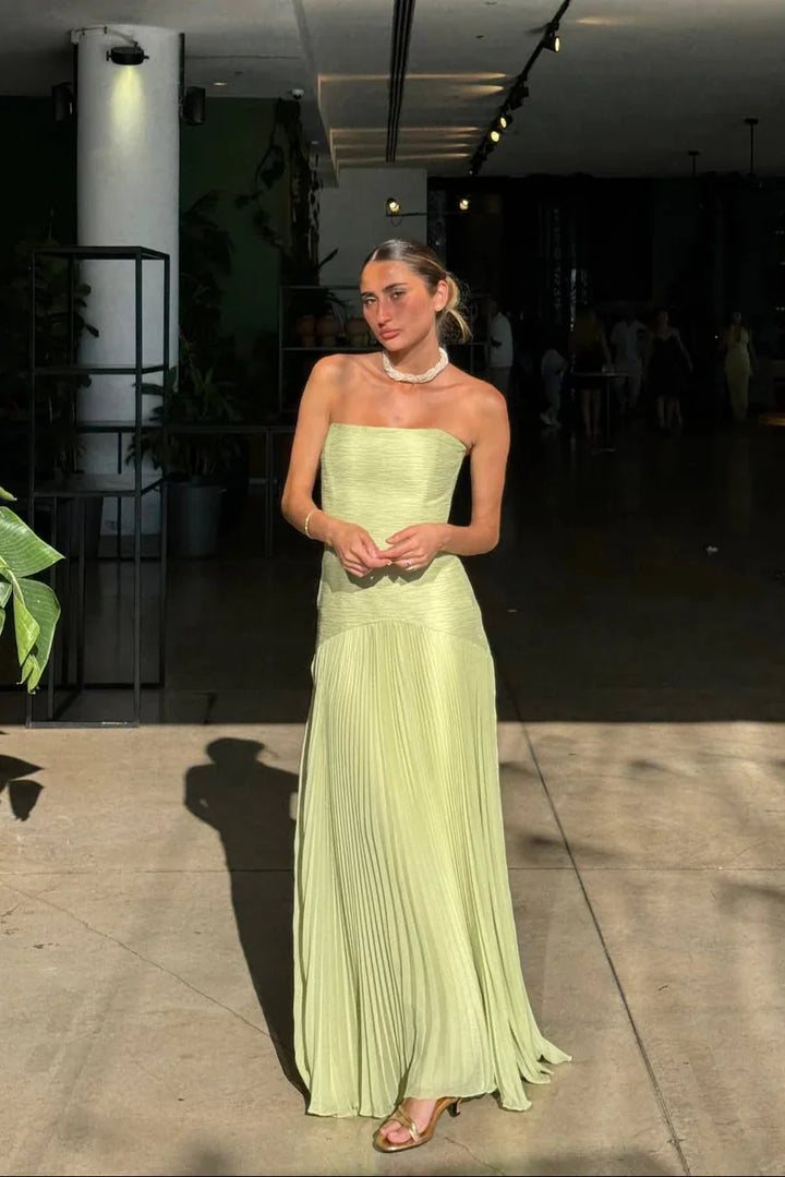 Vestido Maxi plisado verde para mujer
