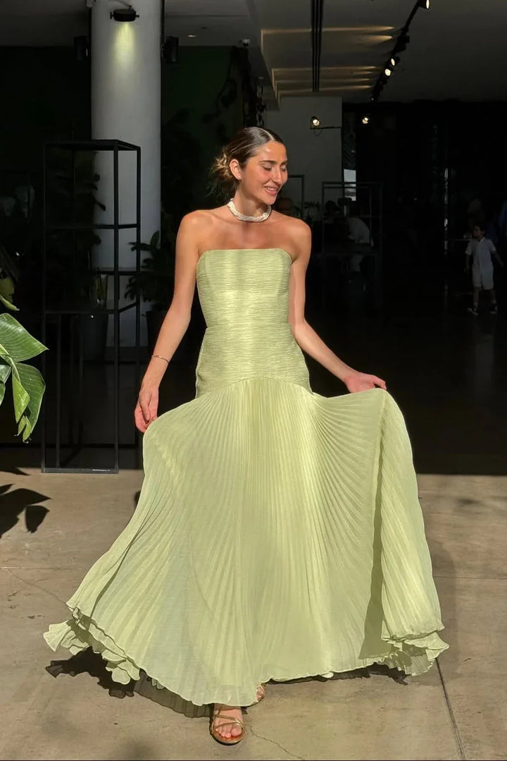Vestido Maxi plisado verde para mujer