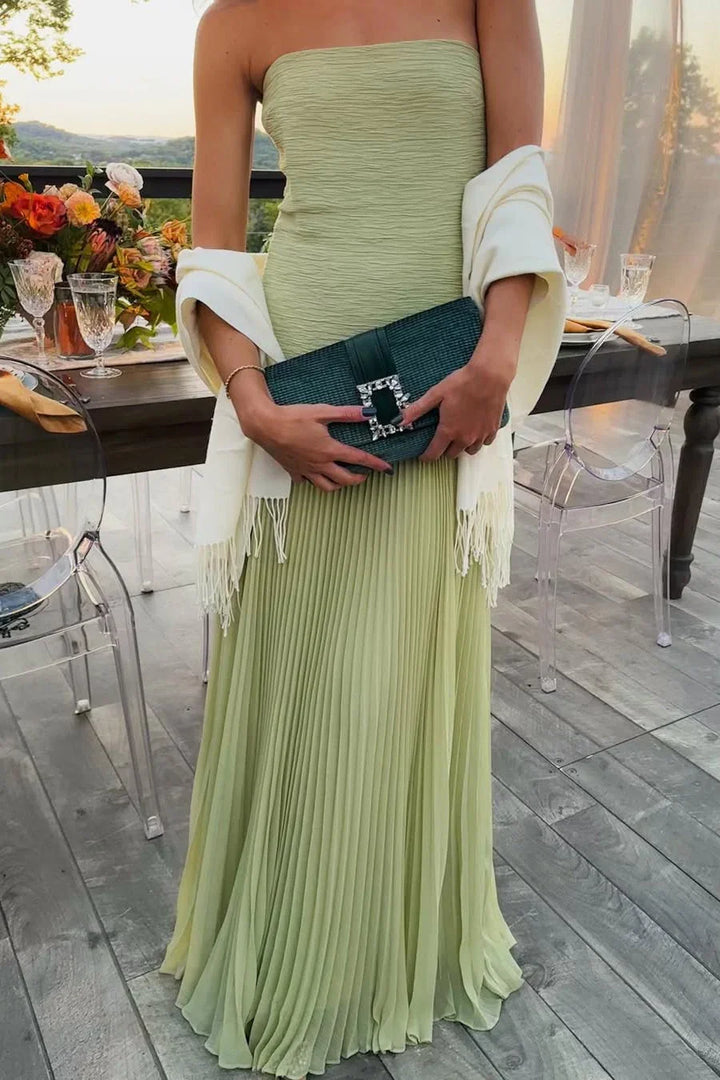 Vestido Maxi plisado verde para mujer