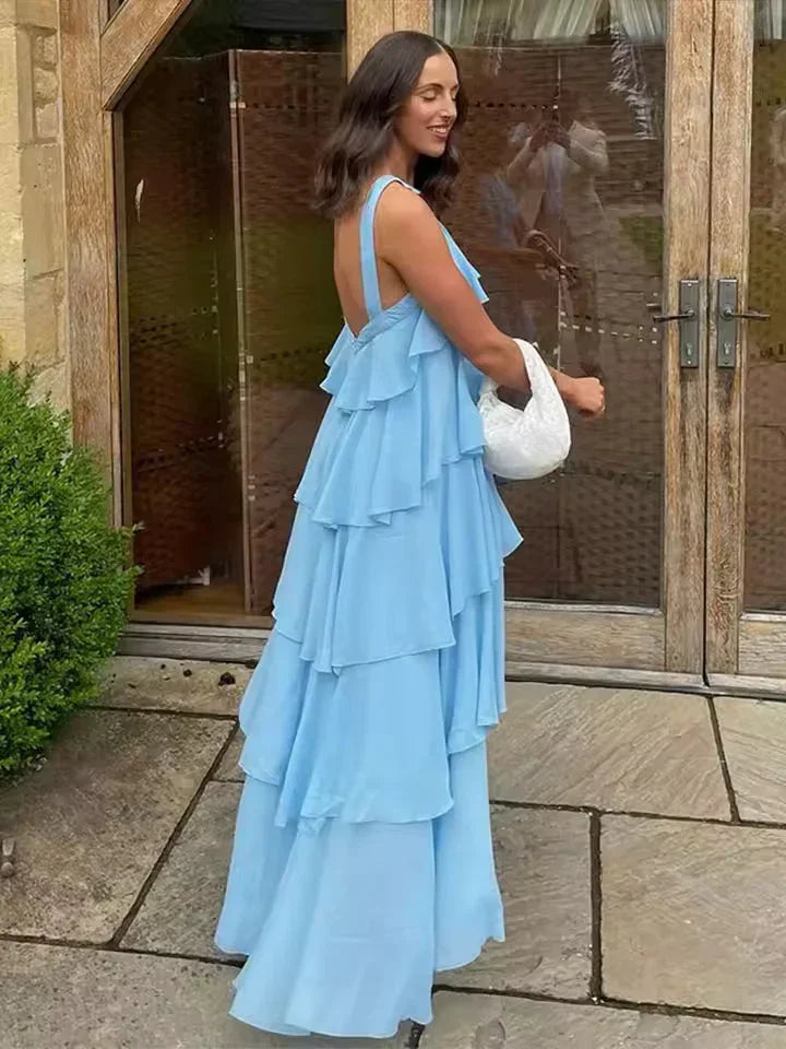 Vestido Maxi con Volantes y Lazos para Mujer