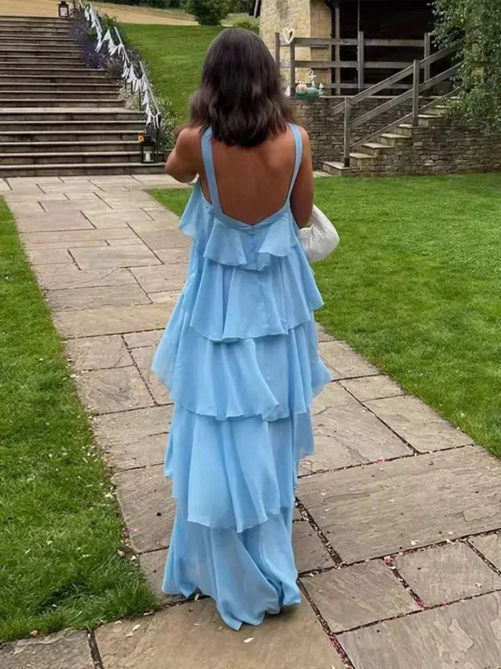 Vestido Maxi con Volantes y Lazos para Mujer