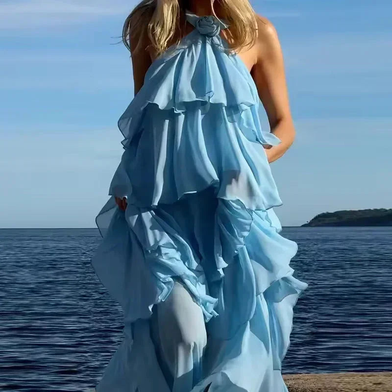 Vestido Maxi con Volantes y Lazos para Mujer