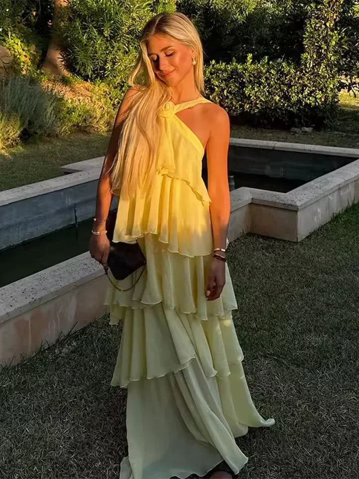 Vestido Maxi con Volantes y Lazos para Mujer