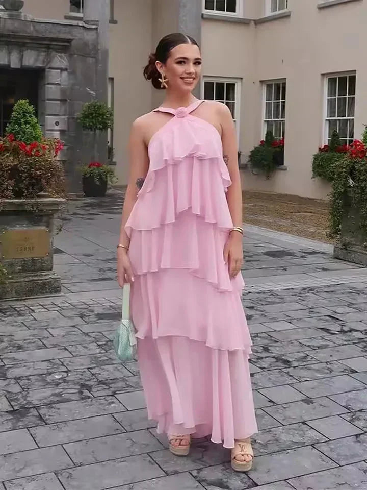 Vestido Maxi con Volantes y Lazos para Mujer