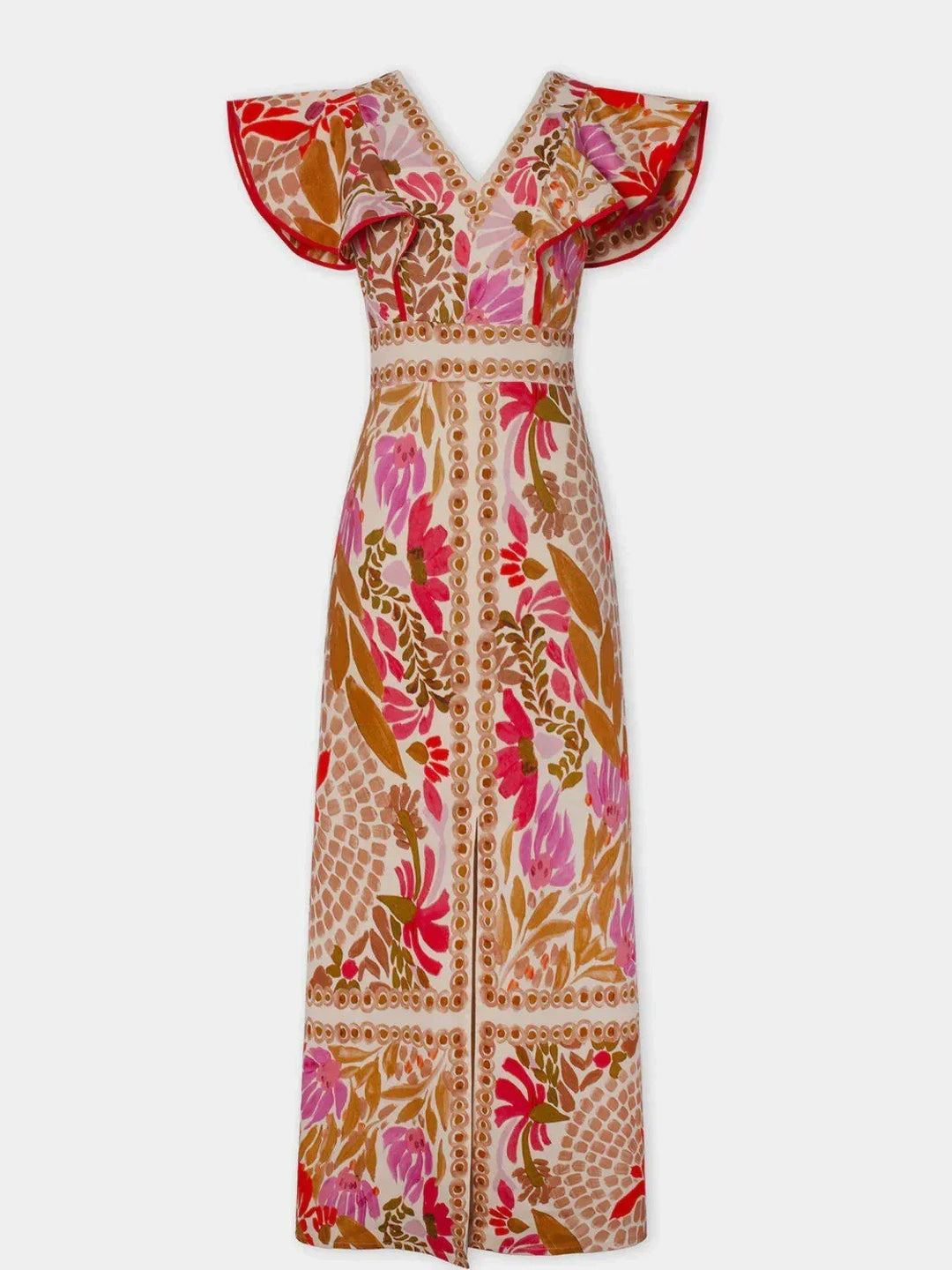 Vestido maxi floral para mujer con escote en V y abertura