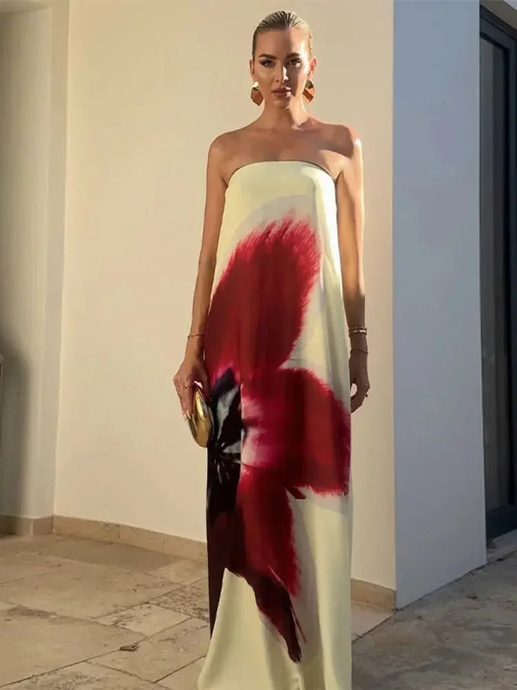 Vestido maxi de verano con estampado floral para mujeres con tirantes finos