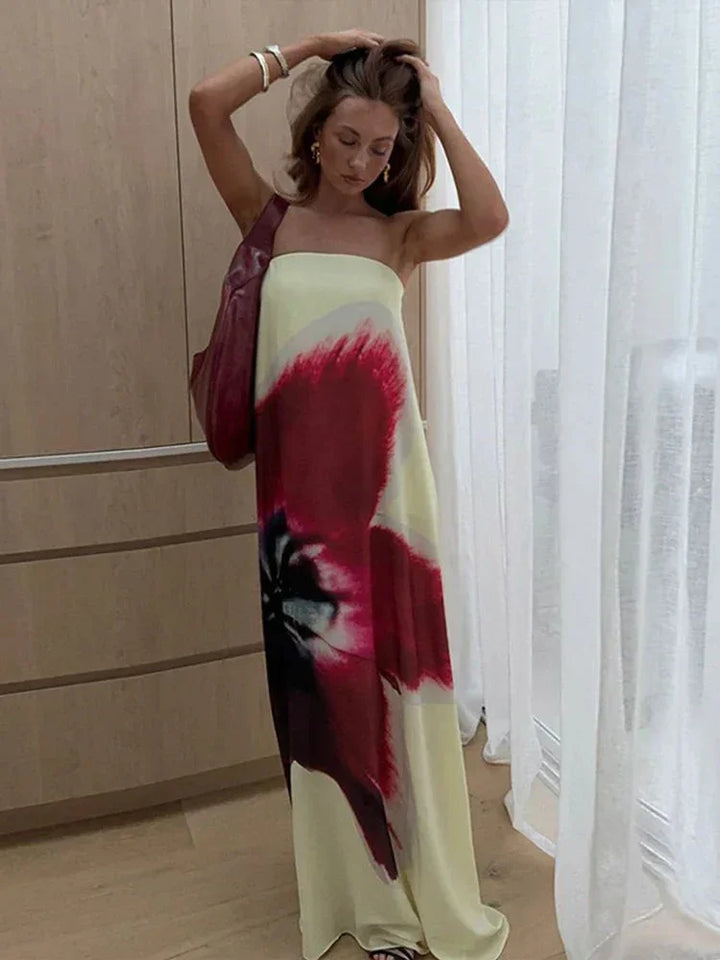 Vestido maxi de verano con estampado floral para mujeres con tirantes finos