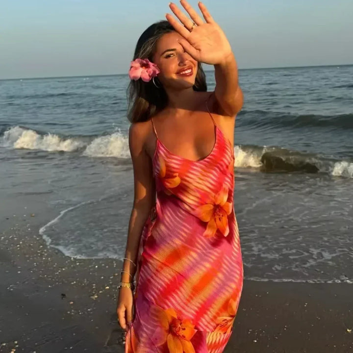 Vestido maxi de verano con estampado floral para mujeres con tirantes finos