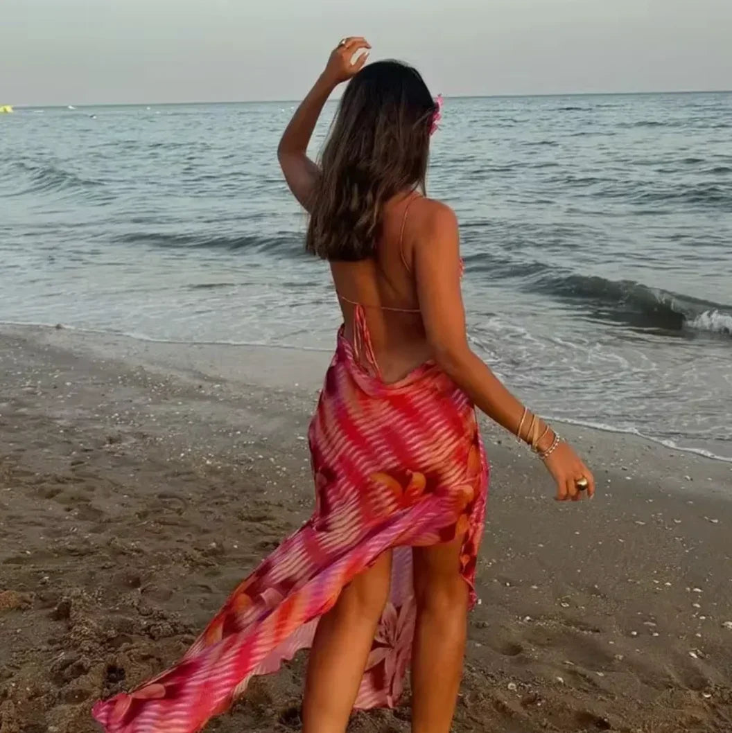 Vestido maxi de verano con estampado floral para mujeres con tirantes finos
