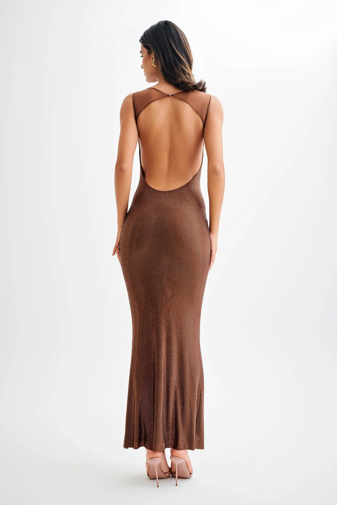 Vestido Maxi de lentejuelas para mujer con tirantes marrones