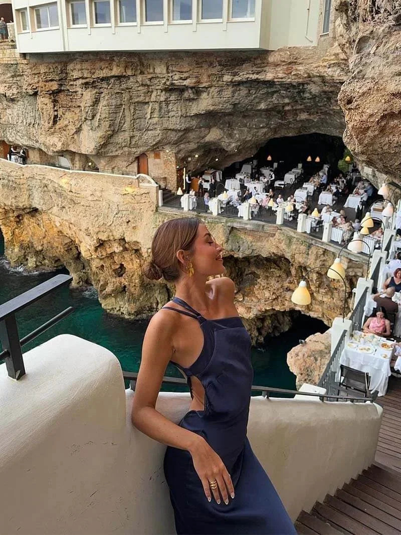 Vestido Maxi de satén con tirantes finos y espalda descubierta para mujeres