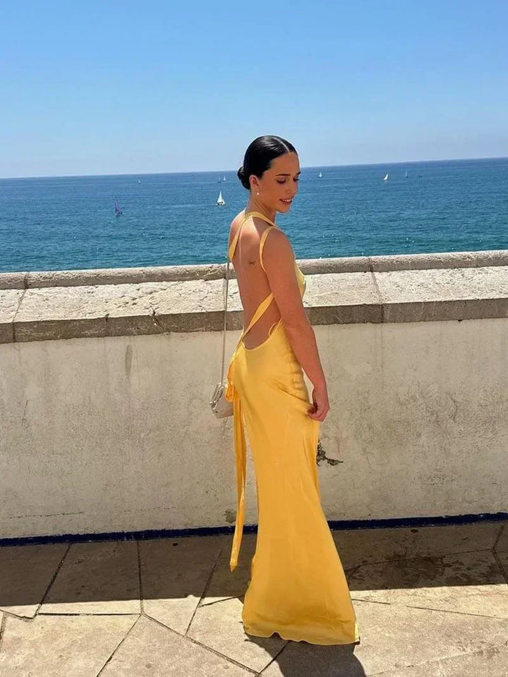 Vestido Maxi de satén con tirantes finos y espalda descubierta para mujeres