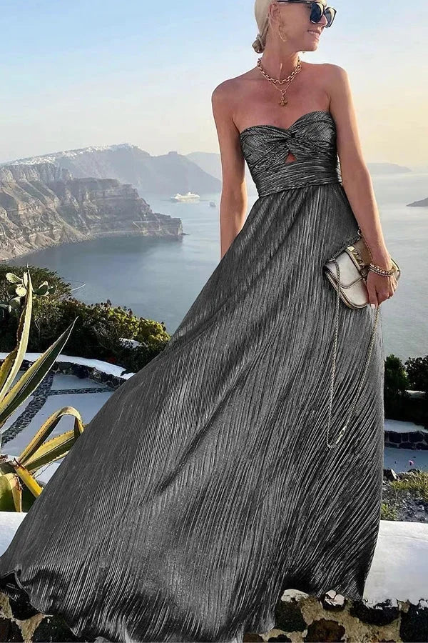 Vestido maxi bustier para mujer para la noche con efecto brillante