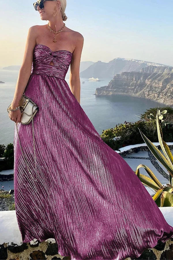 Vestido maxi bustier para mujer para la noche con efecto brillante
