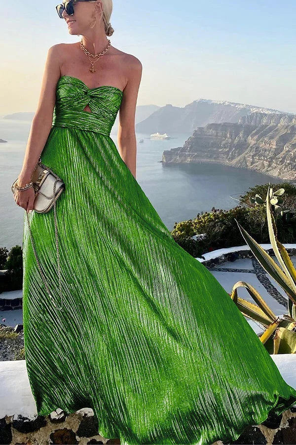 Vestido maxi bustier para mujer para la noche con efecto brillante