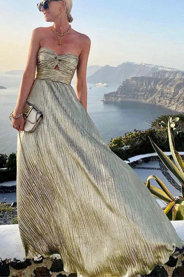 Vestido maxi bustier para mujer para la noche con efecto brillante