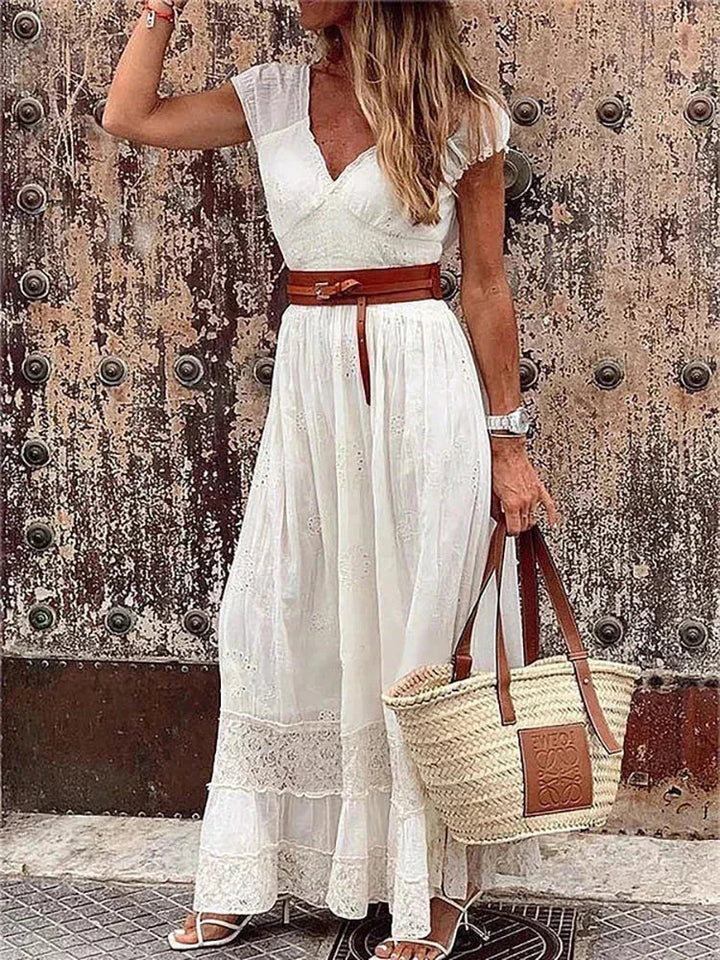 Vestido Maxi de mujer con encaje calado y cinturón