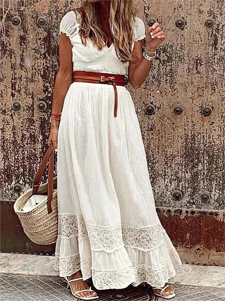 Vestido Maxi de mujer con encaje calado y cinturón