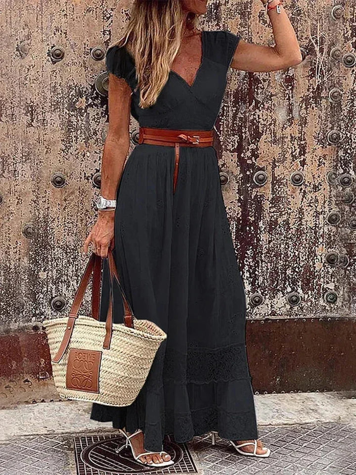 Vestido Maxi de mujer con encaje calado y cinturón