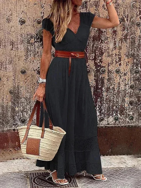 Vestido Maxi de mujer con encaje calado y cinturón