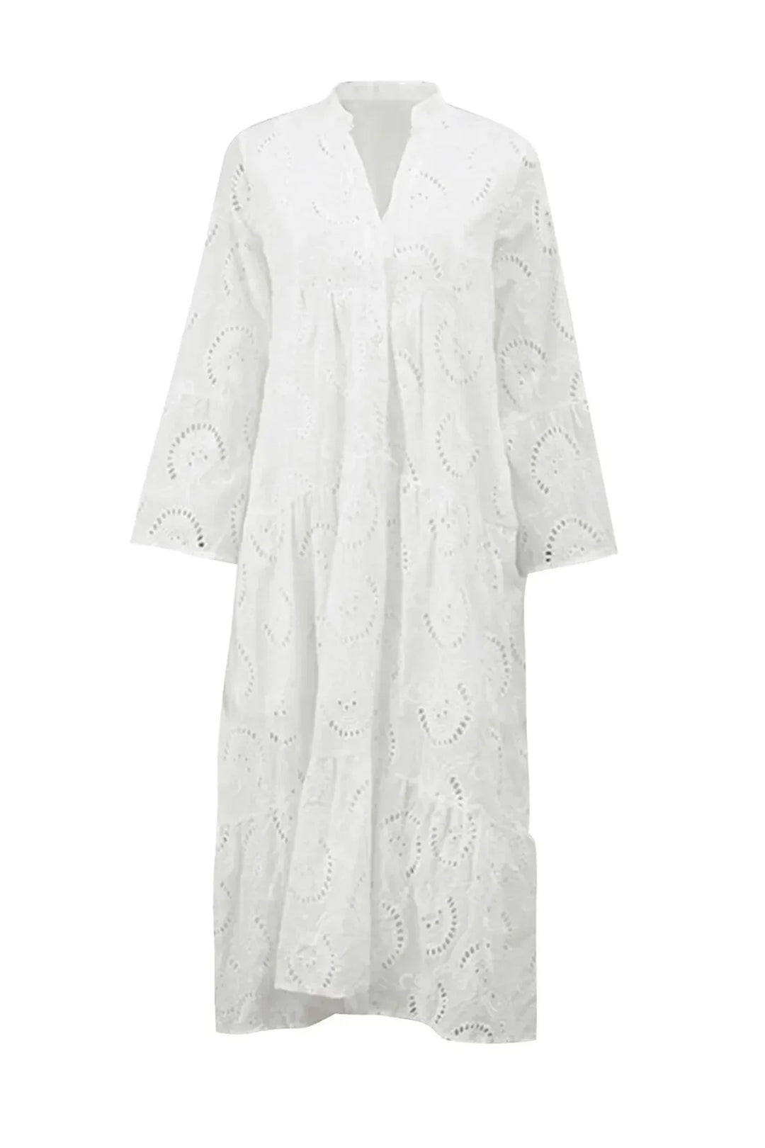 Vestido Maxi de Calado, mangas 3/4, escote en V, verano